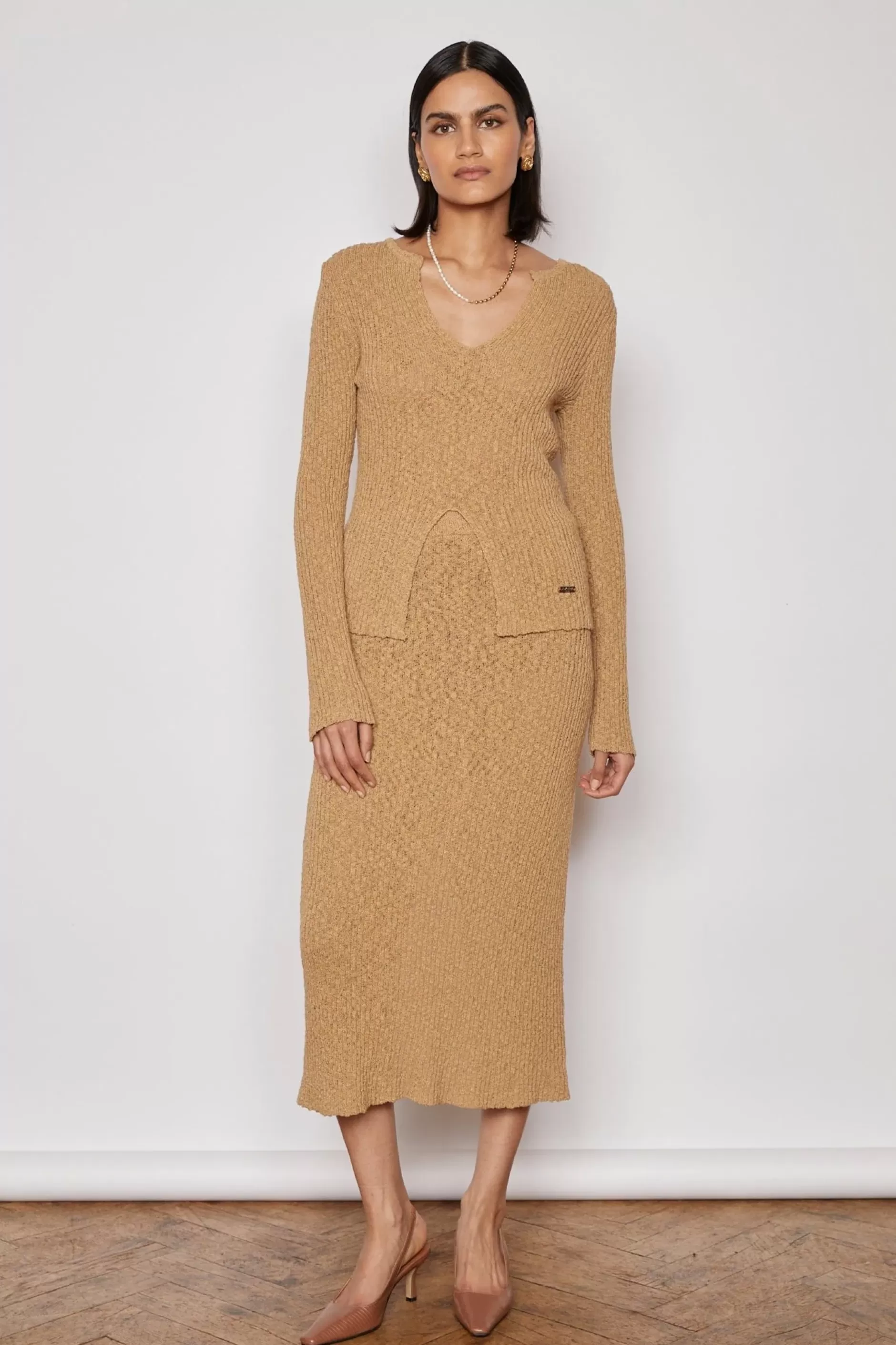 Jovonna London Knitwear | Bottoms^ANGEL SKIRT TAN