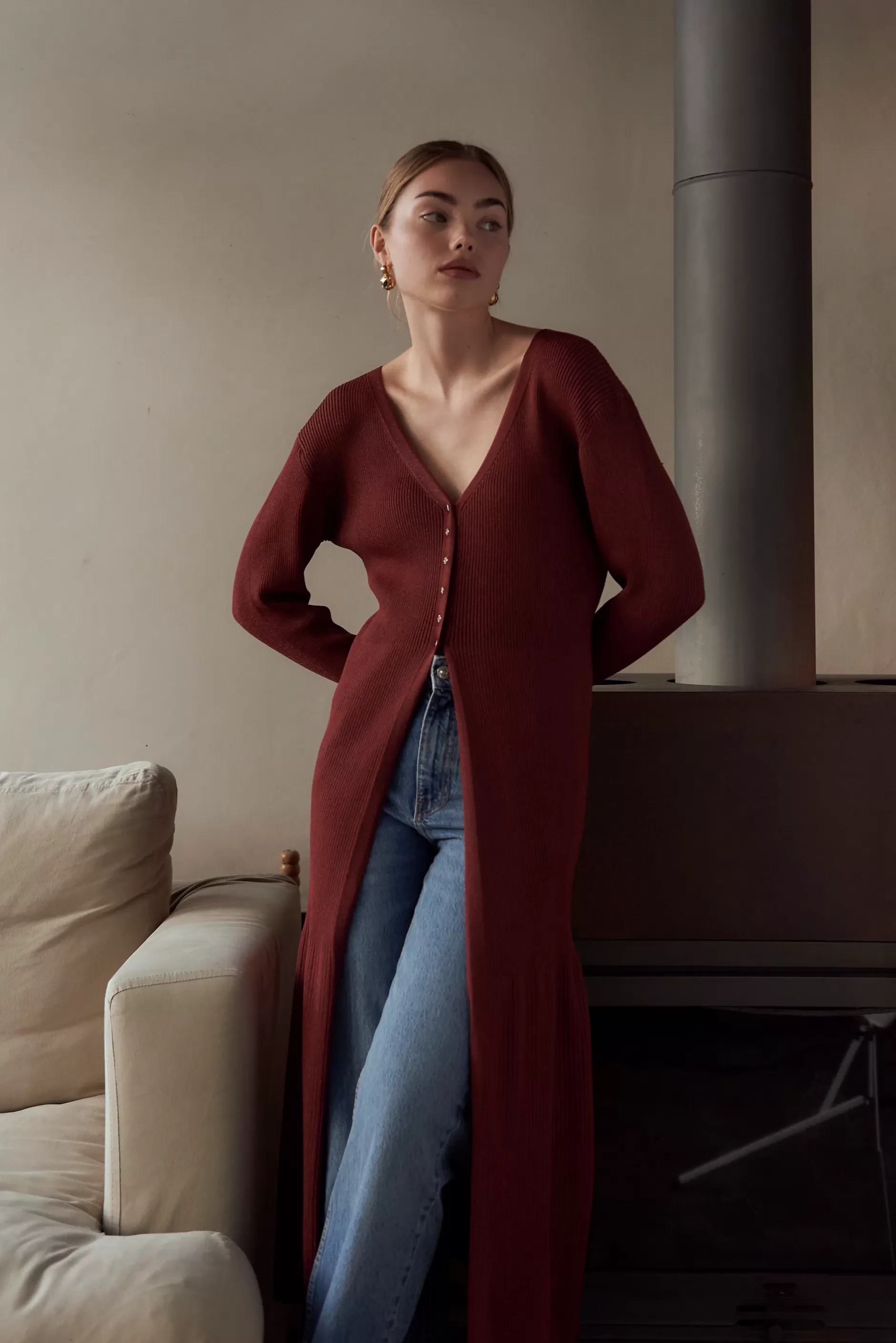 Jovonna London Knitwear | Dresses^FLEUR KNITTED CARDIGAN WINE